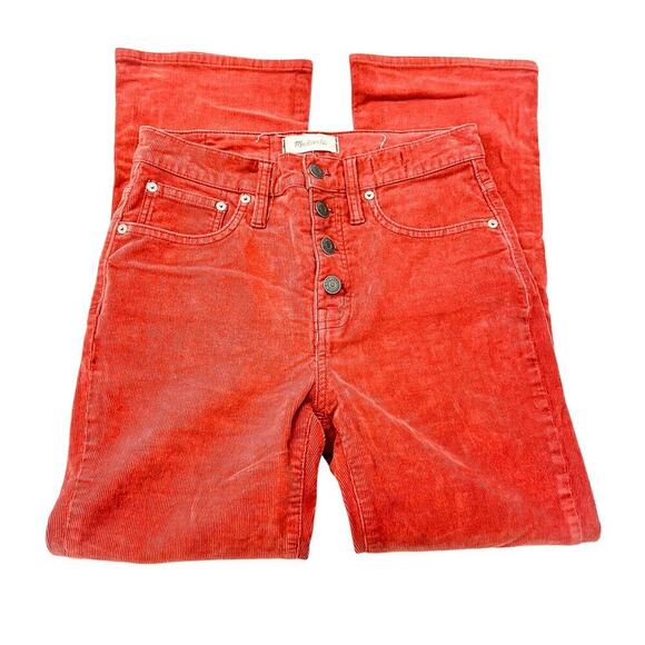 Madewell Cali-Demi Boot Rust Red Button Fly Bootcut Textured Denim Jeans Size 26 - Picture 4 of 8